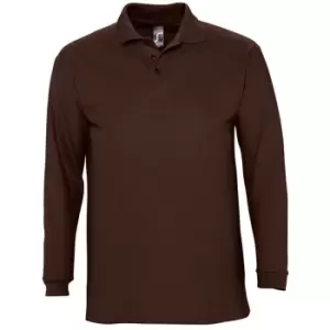 Image of SOLS Mens Winter II Long Sleeve Pique Cotton Polo Shirt (XL) (Chocolate)