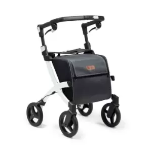 Image of Rollz Flex Lightweight Compact 4 Wheel Rollator Walking Aid with Shopping Bag - White