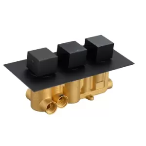 image of Zana Matt Black Triple Control Square Concealed Valve - 3 Outlet