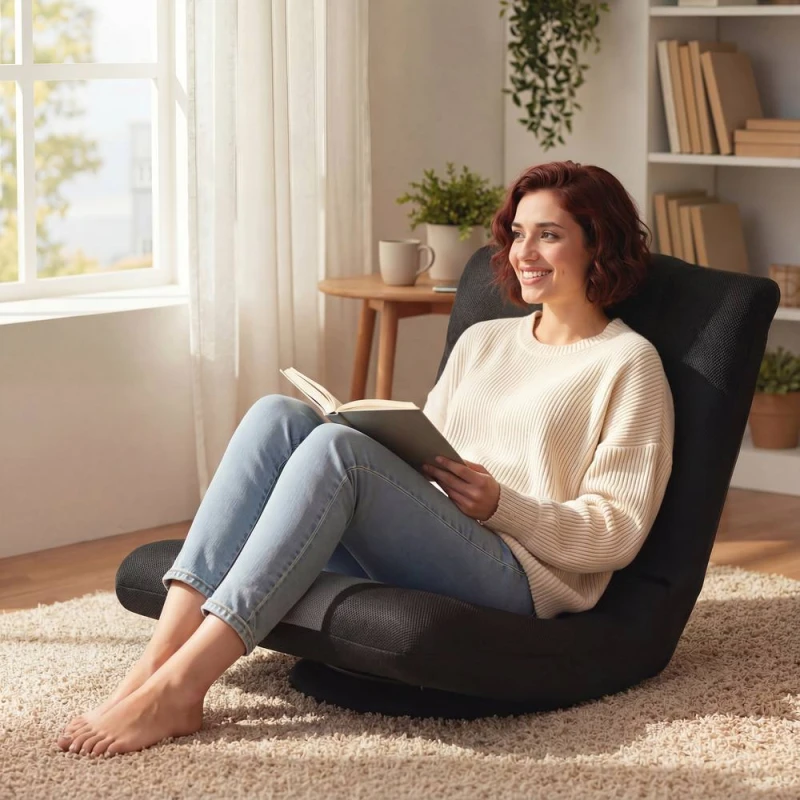 Image of HOMCOM Folding Floor Chair, Floor Sofa with Adjustable Backrest, Wide Seat in Black Unisex