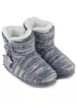 image of TOTES Fluffy Knit Moon And Stars Boot Slipper - Grey, Size 3-4, Women