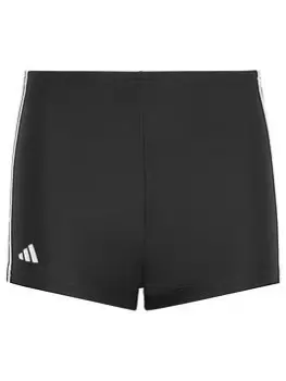 image of adidas Boys 3 Stripe Swim Boxer Short - Black/White, Size 9-10 Years