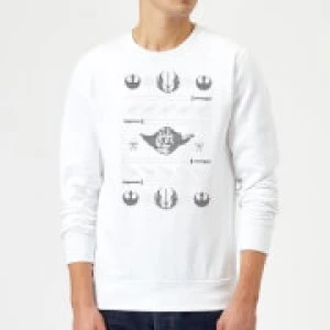 Image of Star Wars Yoda Sabre Knit White Christmas Sweatshirt - XL - White