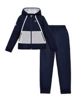 Lacoste Sports Boys Colourblock Poly Hooded Tracksuit - Navy