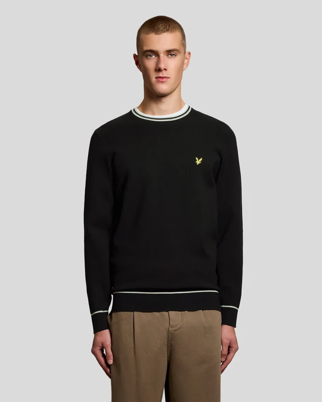 Image of Lyle & Scott Mens Tipped Knitted Crew Neck Jumper in Black
