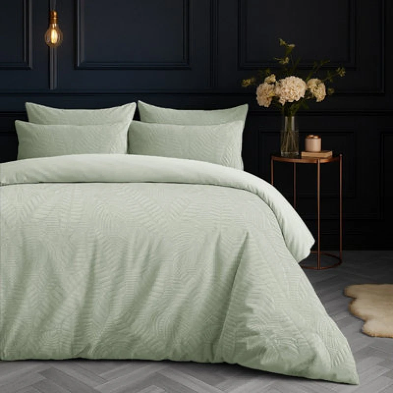 Image of Velosso Green Savannah Embossed Leaf Pattern Duvet Cover And Pillowcase Set Single