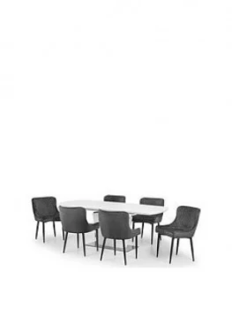 image of Julian Bowen Set Of Como Table & 6 Luxe Grey Chairs