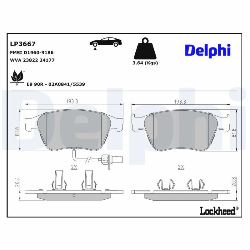 Image of DELPHI Brake pad set DELPHI LP3667