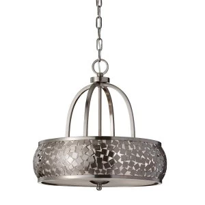 Image of 4 Light Cylindrical Ceiling Pendant Light Brushed Steel with Silver Fabric, E27