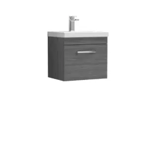 Nuie Athena 500 Wall Hung Single Drawer Vanity & Mid-edge Basin - Grey Woodgrain