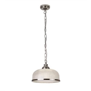 image of 1 Light Dome Ceiling Pendant Silver, White, Glass Single, E27