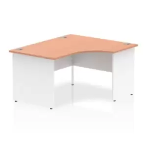 Image of Impulse 1400mm Right Crescent Desk Beech Top White Panel End Leg