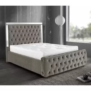 Image of Envisage Trade - Elegance Mirrored Upholstered Beds - Plush Velvet, Double Size Frame, Silver - Silver