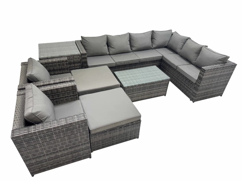 Image of Fimous Rattan Garden Furniture Set with 2 Chairs 2 Big Stools Side Table in Dark Grey Dark Grey Unisex