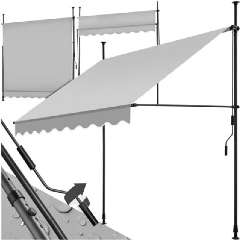 Image of Tectake Awning With Hand Crank - Pressure Fitted , Height Adjustable 200 X 180 Cm - Light Grey