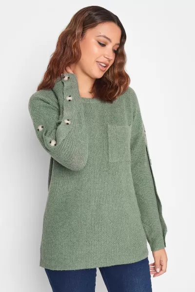 Image of Long Tall Sally Ivory Button Sleeve Jumper