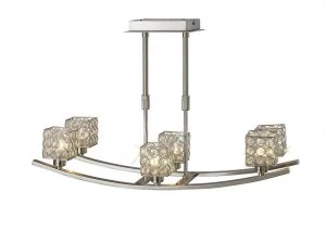 image of Telescopic Semi Flush Ceiling Pendant 6 Light Satin Nickel, Crystal