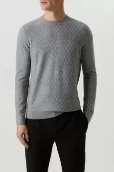 Image of Mens Super Soft Grey Diamond Texture Knitted Crew Neck