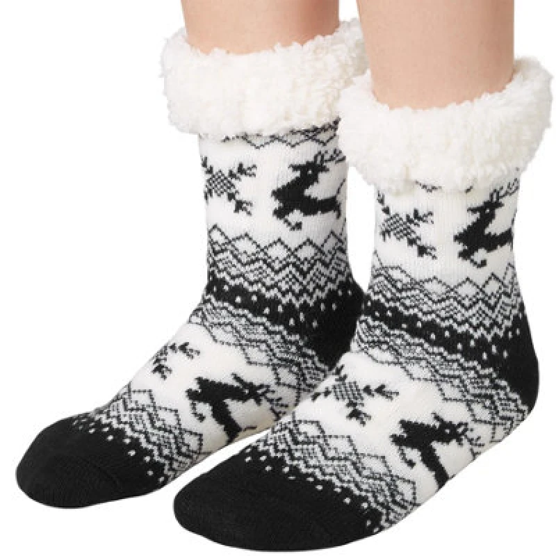 Image of Tectake Fluffy Socks With Reindeer Motif Black /white 35-38 - 303482