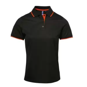 Image of Premier Womens/Ladies Contrast Coolchecker Polo Shirt (2XL) (Black/Orange)