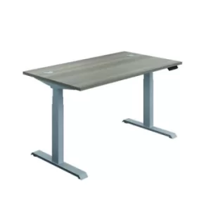 Image of Jemini Sit/Stand Desk with Cable Ports 1600x800x630-1290mm Grey Oak/Silver KF809944