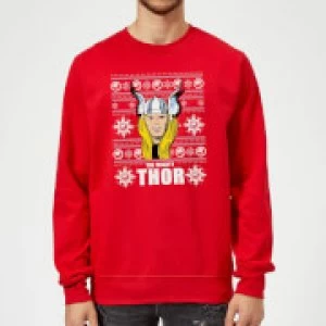 image of Marvel Comics The Mighty Thor Face Christmas Knit Red Christmas Sweatshirt - L - Red