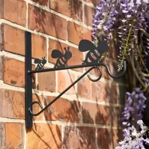 image of Handcrafted Metal 30cm Black Wall Bee Bracket Hook For Garden Hanging Basket Bird Feeder