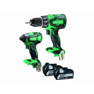 Image of HiKOKI KC18DBFL2 18V Combi Drill and Impact Driver Twin Pack With 2 x 5.0Ah Batteries, Case And Charger