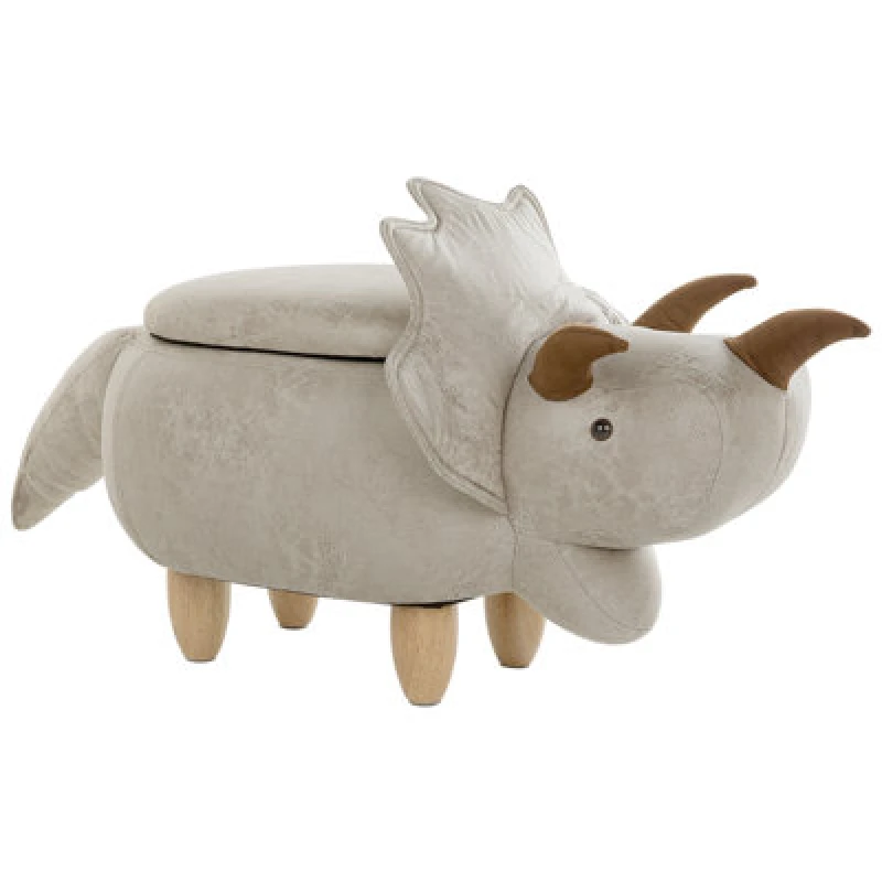Image of Beliani Storage Animal Stool Triceratops Fabric Light Grey Dinosaur