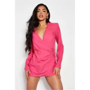 Image of I Saw It First Hot Pink Woven Drape Blazer Playsuit - Pink