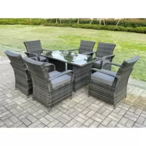 Image of Fimous 6 Seater Outdoor Rattan Complete Dining Set with Black Tempered Glass Rectangular Table