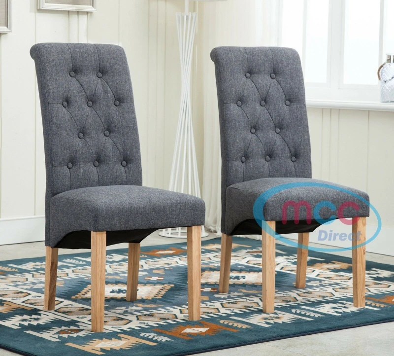 Image of MCC Direct Set of 2 Top Scroll High Back Fabric Dining Chairs Grey
