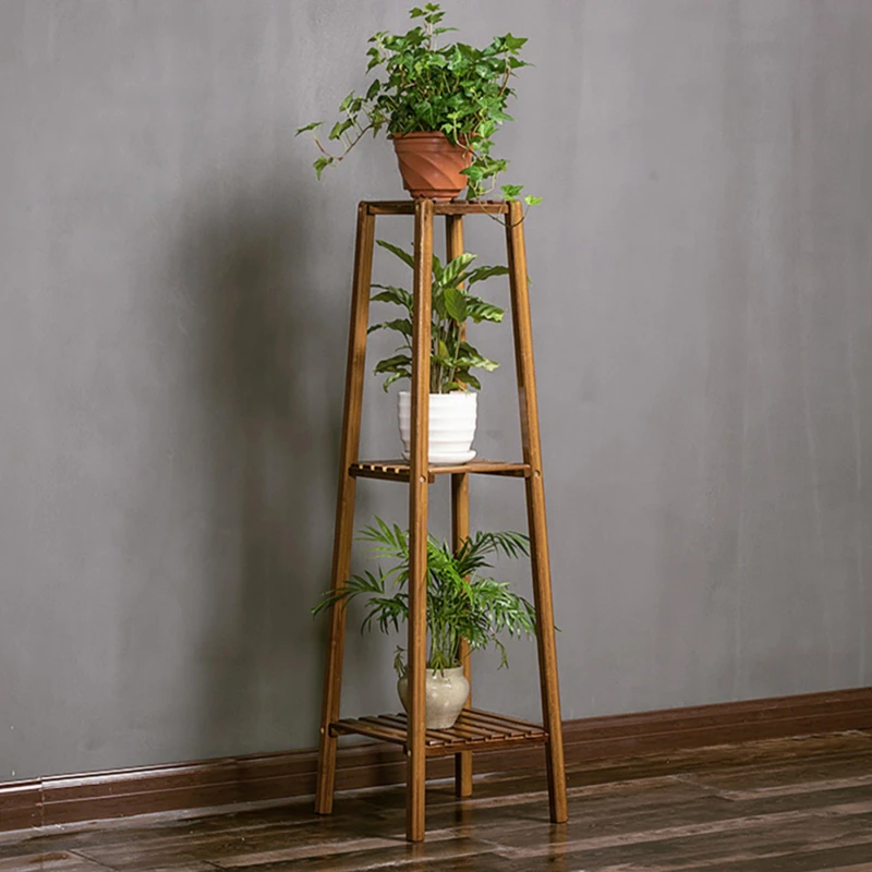 Image of LIFE IDEAS 100cm Solid Wood 3-Tier Decorative Floor Rack - Brown Brown M