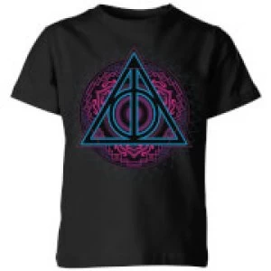 image of Harry Potter Deathly Hallows Neon Kids T-Shirt - Black - 11-12 Years