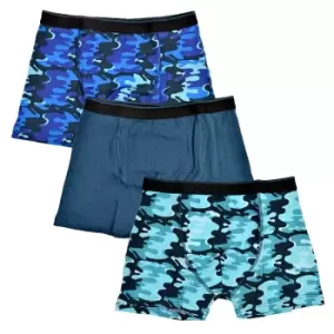 image of Tom Franks Boys Camo Boxers (Pack Of 3) (11-12 Years) (Blue Camo)