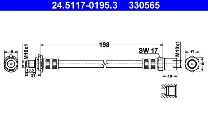 Image of ATE 24.5117-0195.3 Brake Hose Brake Hose (83)