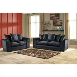 Image of Mirana Modern Crush Velvet 3 Plus 2 Sofa Set - Black - Black