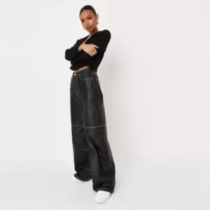 image of Missguided Stitch Coated Baggy Boyfriend - Black