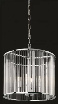 Image of 4 Light Ceiling Pendant - Round Chrome, Clear Glass Rods, G9
