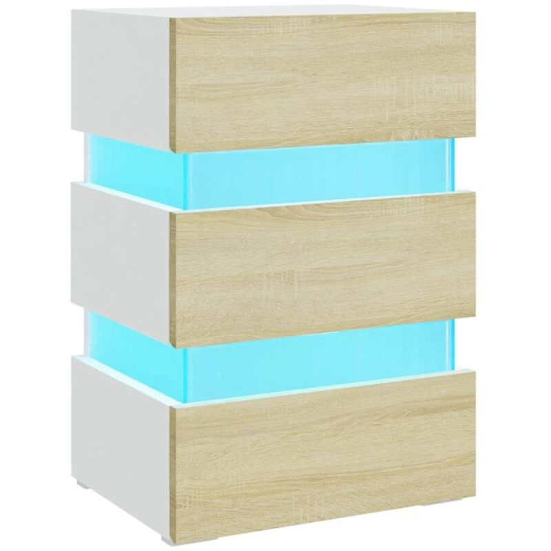 Image of VIDAXL LED Bedside Cabinet White and Sonoma Oak 45x35x67cm Engineered Wood Vidaxl 8720286344439