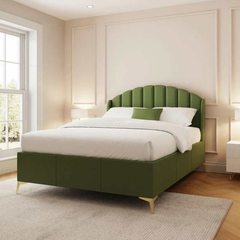 Image of GFW Pettine King Green Upholstered Ottoman Bed & Pocket Mattress, Green PET50GNSP