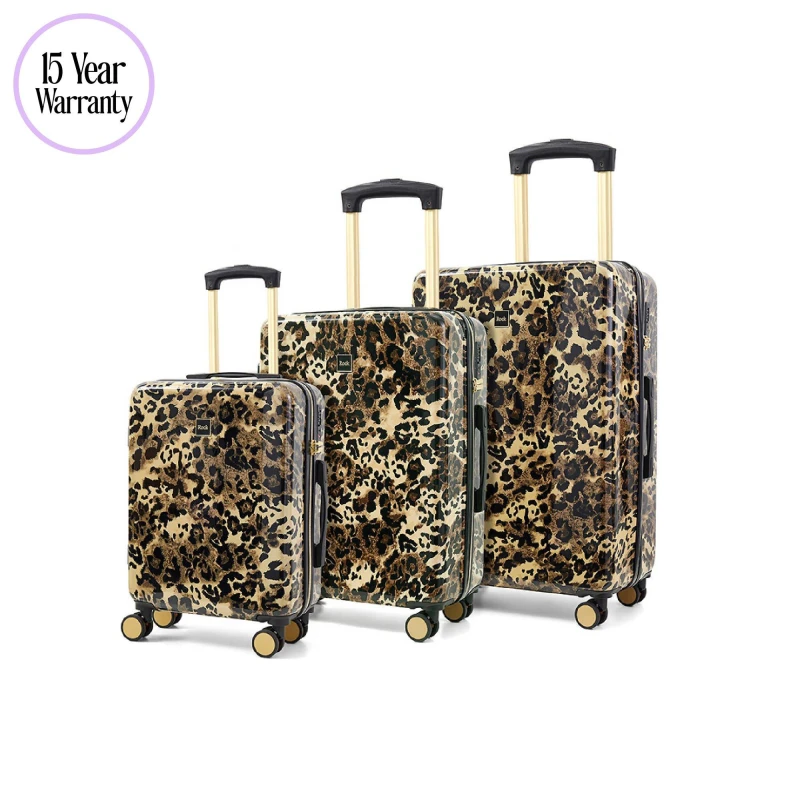 Image of Rock Rock Savannah Leopard 3pc Suitcase Set Gold - Rock - Size: 3 Piece Set Gold 3 Piece Set UH38501