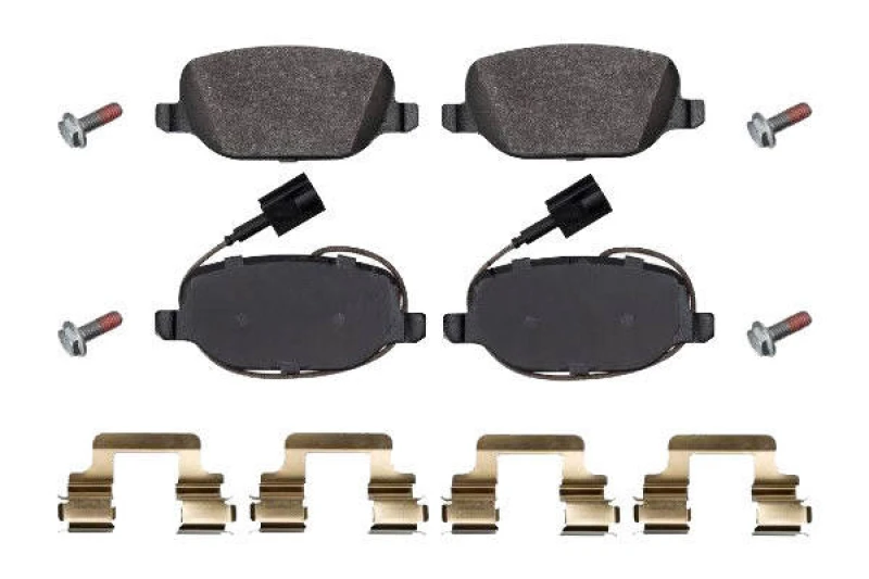 Image of SWAG 33 10 5079 Brake pad set Rear Axle, incl. wear warning contact, with fastening/mounting material, with fastening material Brake Pad Set,disc bra