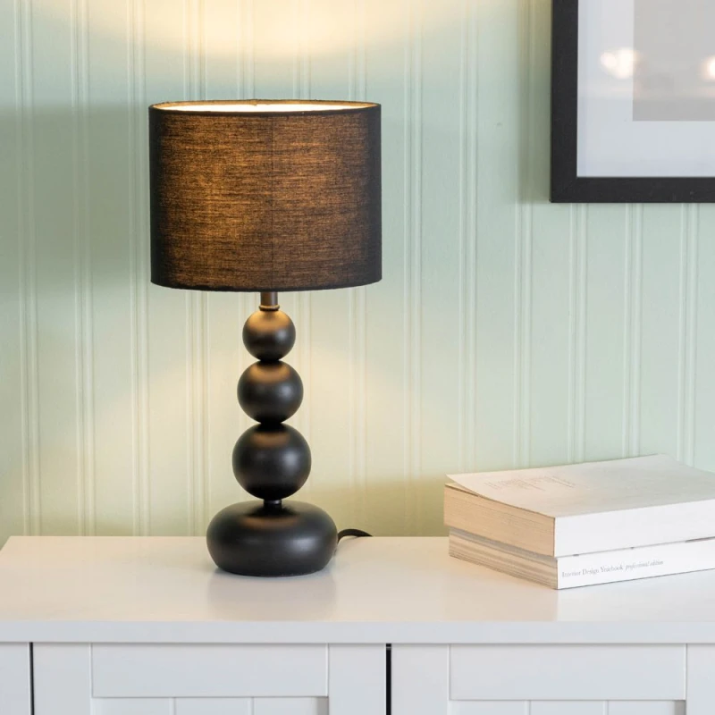 Image of ValueLights Marissa Pair of Stacked Ball Table Lamp Lights with LED Bulbs Black