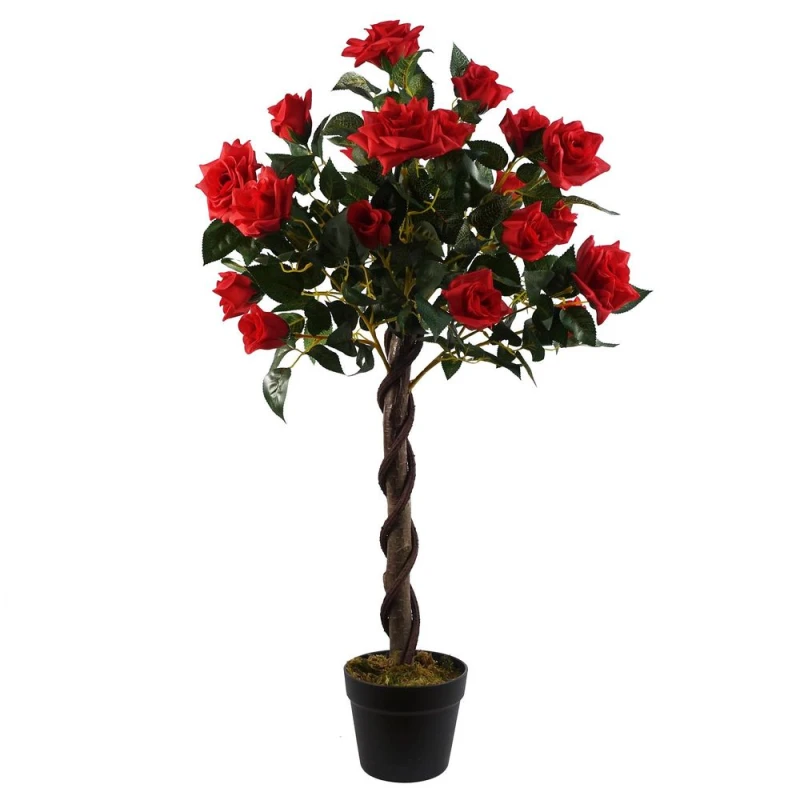 Image of Leaf Design Artificial Red Rose Tree Wedding Twisted Vine Detail 90cm (3ft)