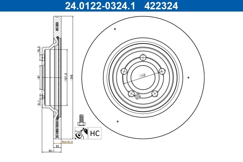 Image of Brake disc ATE 24.0122-0324.1