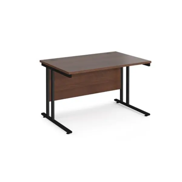 image of Office Desk 1200mm Rectangular Desk With Cantilever Leg Walnut Tops With Black Frames 800mm Depth Maestro 25