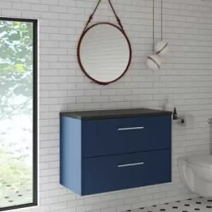 Hudson Reed Juno Wall Hung 2-Drawer Vanity Unit with Sparkling Black Worktop 800mm Wide - Electric Blue