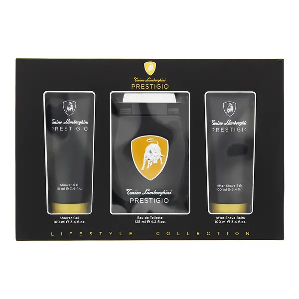 image of Lamborghini Prestigio 3 Piece Gift Set: Eau de Toilette 125ml - Shower Gel 100ml - Aftershave Balm 100ml