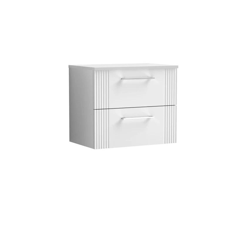 Image of Balterley 2 Drawer Wall Hung Vanity Unit Colour Match Worktop, White 600mm White Unisex